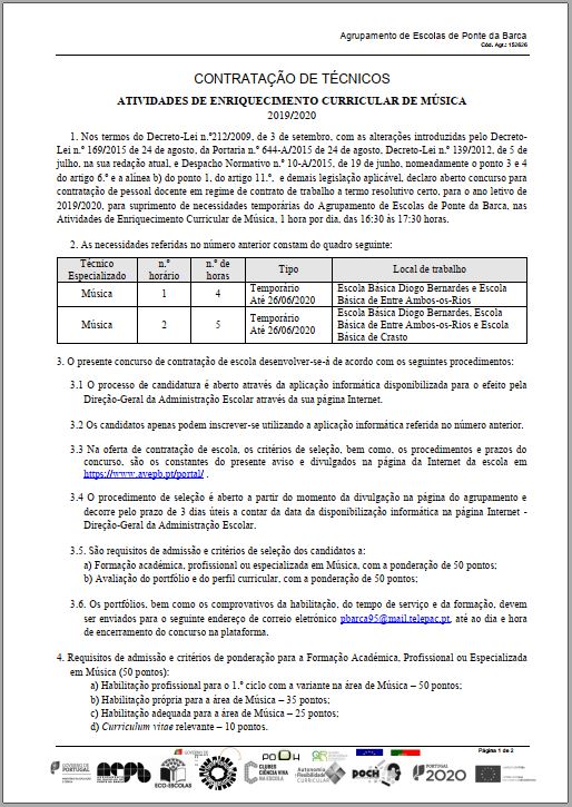 Contratação de Técnicos no âmbito do Programa de Atividades de  Enriquecimento Curricular (AEC) - 2023/2024