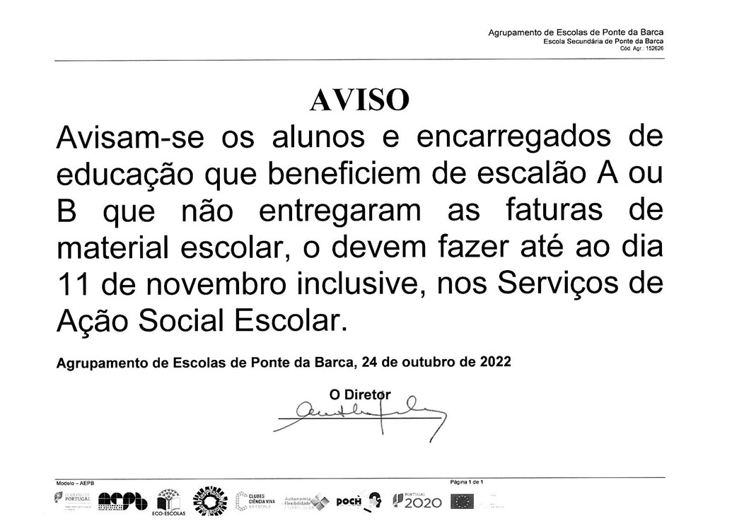 2210 aviso faturas material escolar