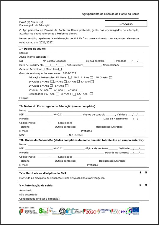 matriculas formulario atualizacao de dados 2026 2027